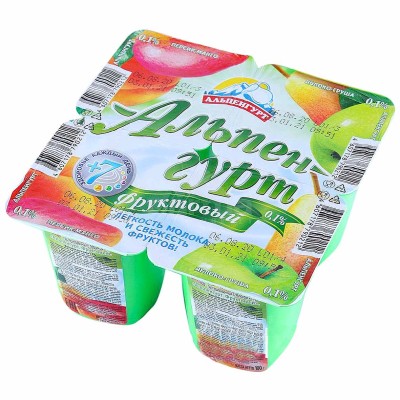 Йогурт Альпенгурт персик- манго-яблоко-груша 0,1% 100гр пэт
