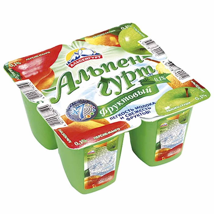 Йогурт Альпенгурт персик- манго-яблоко-груша 0,1% 100гр пэт