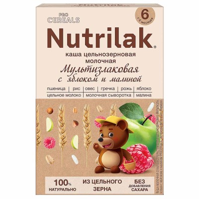 Каша Procereals мультизлаковая молочная с яблоком и малиной с 6мес 200гр к/у