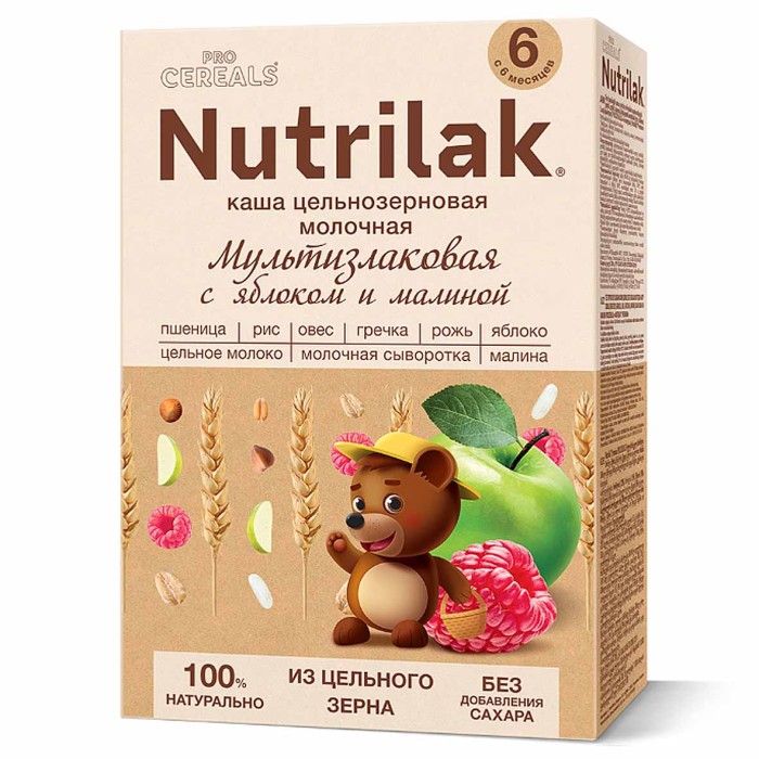 Каша Procereals мультизлаковая молочная с яблоком и малиной с 6мес 200гр к/у
