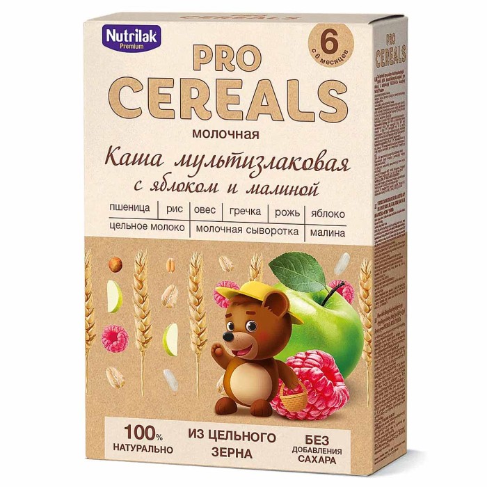 Каша Procereals мультизлаковая молочная с яблоком и малиной с 6мес 200гр к/у