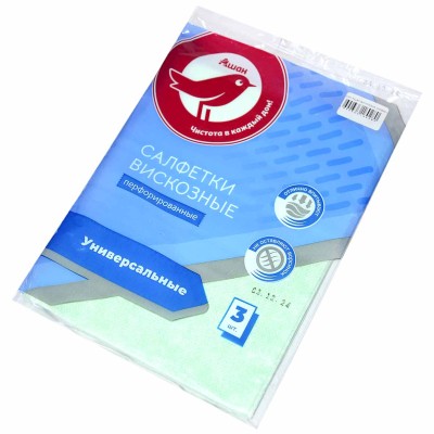 Салфетки для уборки Ашан вискозные универсальные 3шт м/у