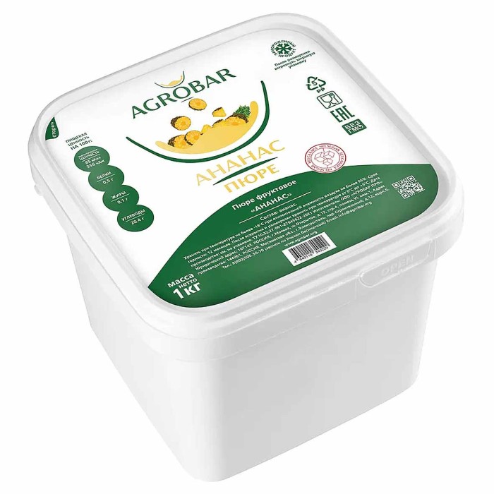 Пюре AGROBAR фруктовое ананас св/м 1кг пэт