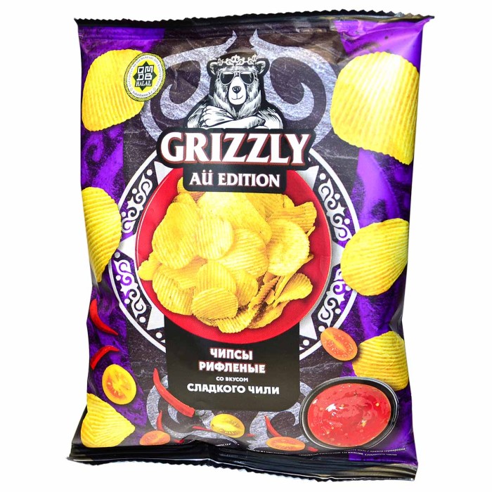 Чипсы Grizzly рифленые вкус сладкий чили 55гр м/у