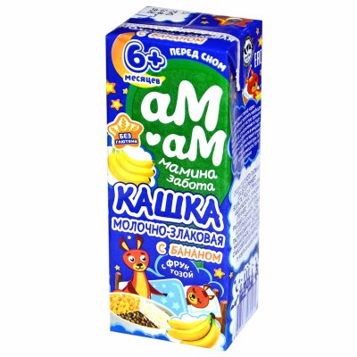 Каша Ам-Ам молочно-злаковая с бананом 2,5% с 6мес 200мл пэт