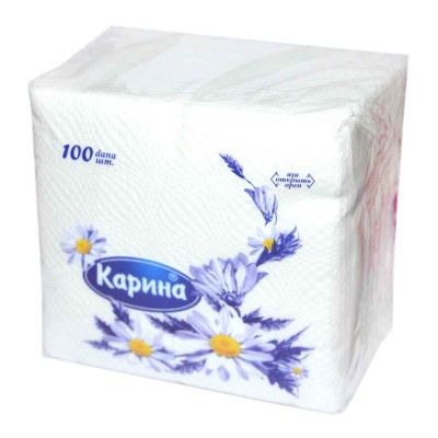 Салфетки бумажные Карина белые 100шт м/у