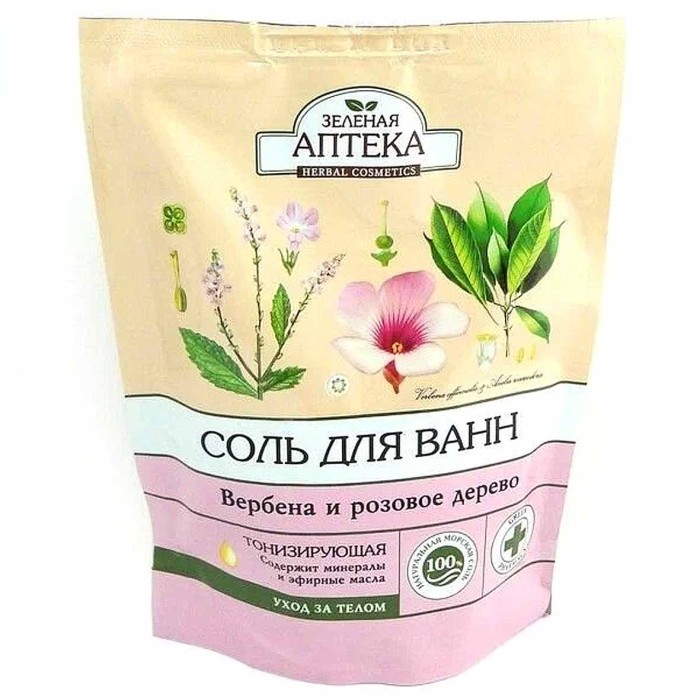 Соль для ванн Зеленая аптека Вербена и розовое дерево 500гр д/п