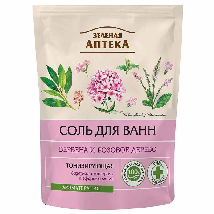 Соль для ванн Зеленая аптека Вербена и розовое дерево 500гр д/п