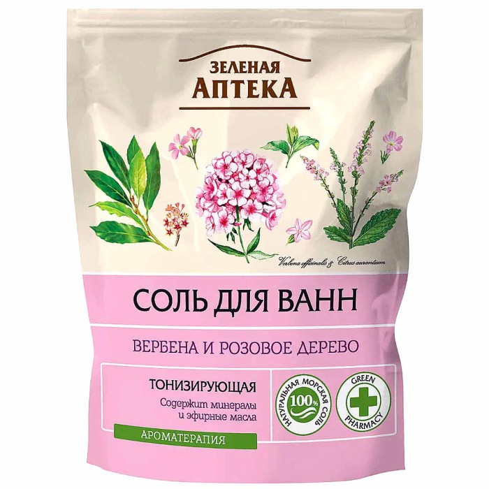 Соль для ванн Зеленая аптека Вербена и розовое дерево 500гр д/п