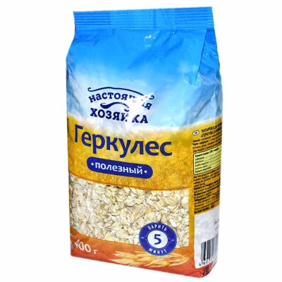 Хлопья овсяные Настоящая хозяйка Геркулес полезный 400гр м/у