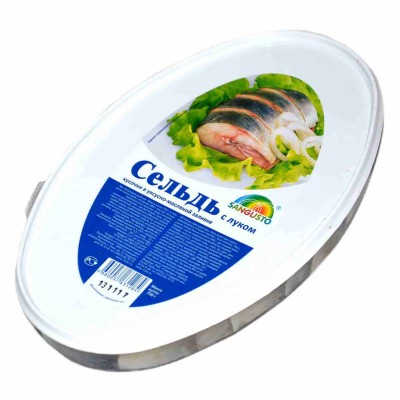 Сельдь Sangusto кусочки с луком в уксусно-масляной заливке 750гр пэт