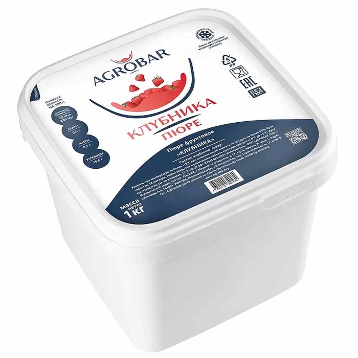Пюре AGROBAR фруктовое клубника св/м 1кг пэт