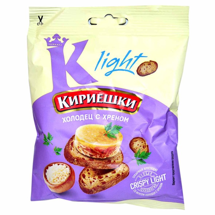 Сухарики Кириешки Light ржаные вкус холодец с хреном 80гр м/у