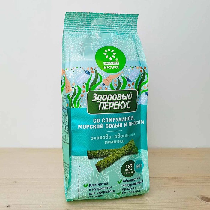 Палочки злако-овощные Здоровый Перекус со спирулиной морской солью и просом 50гр м/у
