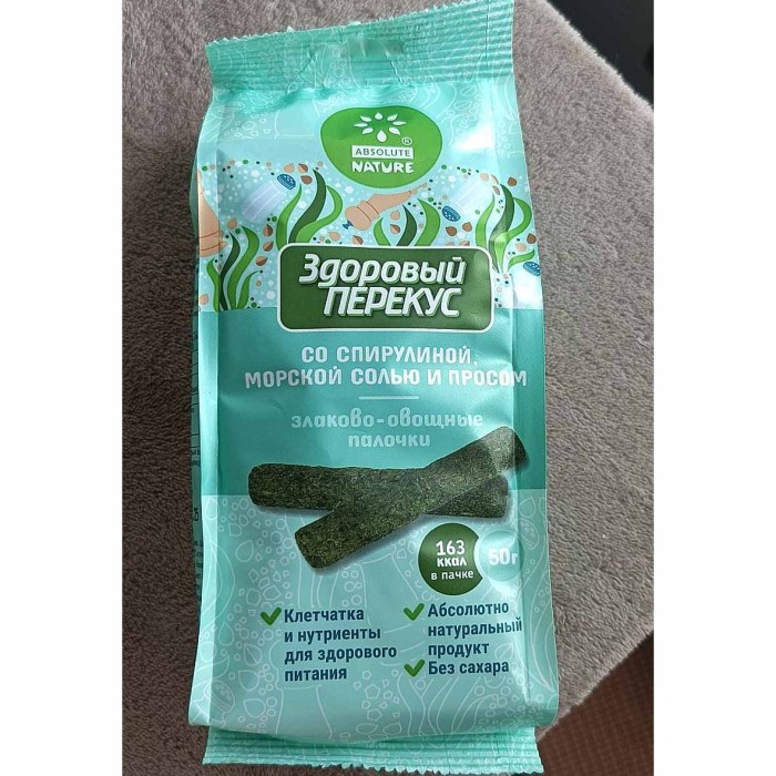 Палочки злако-овощные Здоровый Перекус со спирулиной морской солью и просом 50гр м/у