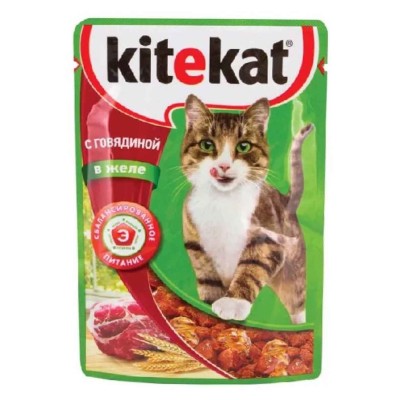 Корм для кошек Kitekat говядина в желе 85гр пауч