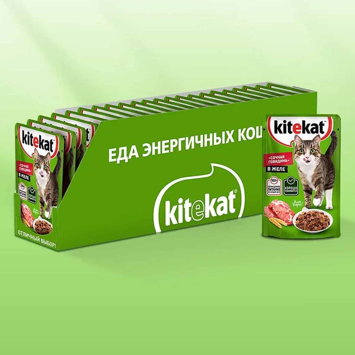 Корм для кошек Kitekat говядина в желе 85гр пауч