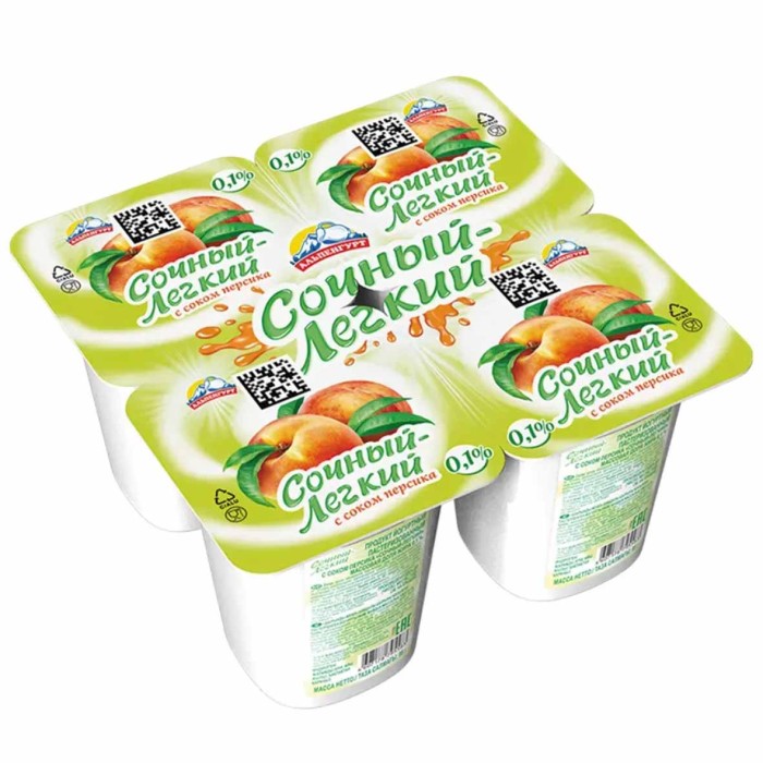 Йогурт Альпенгурт Сочный легкий с соком персика 0,1% 95гр пэт