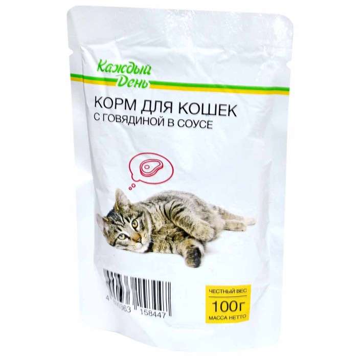 Корм для кошек Каждый день говядина в соусе 100гр пауч