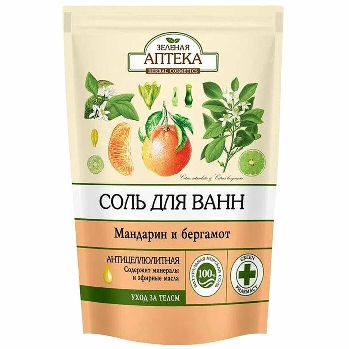 Соль для ванн Зеленая аптека Мандарин и бергамод 500гр д/п