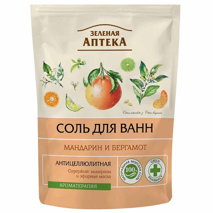 Соль для ванн Зеленая аптека Мандарин и бергамод 500гр д/п
