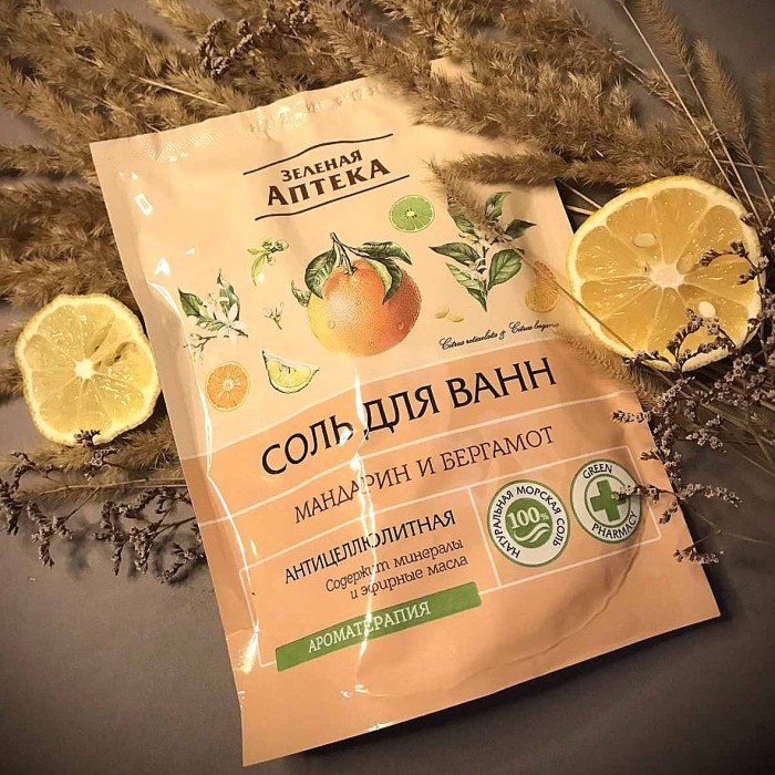 Соль для ванн Зеленая аптека Мандарин и бергамод 500гр д/п
