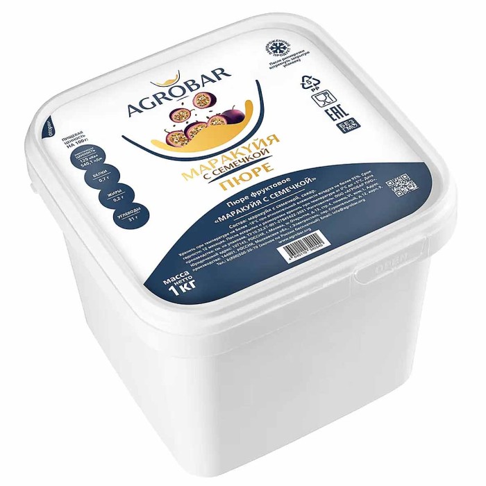 Пюре AGROBAR фруктовое маракуйя с семечкой св/м 1кг пэт