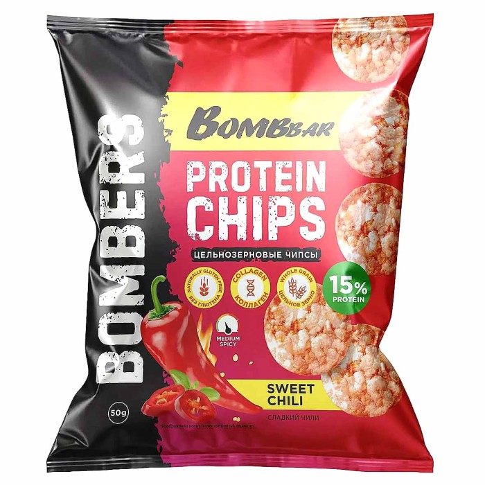 Чипсы протеиновые Bombar со вкусом сладкий чили 50гр м/у
