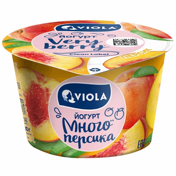 Йогурт Viola Персик 2,6% 180гр пэт