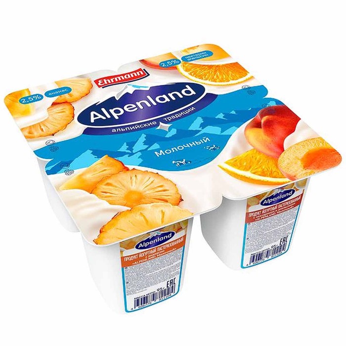 Йогурт Альпенланд ананас-нектарин 2,5% 95гр пэт