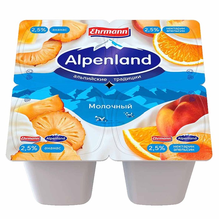 Йогурт Альпенланд ананас-нектарин 2,5% 95гр пэт