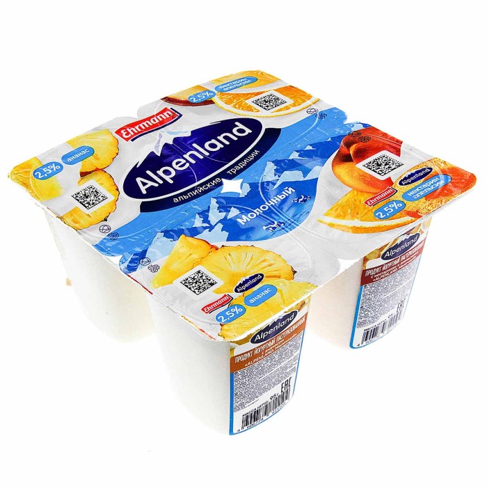 Йогурт Альпенланд ананас-нектарин 2,5% 95гр пэт