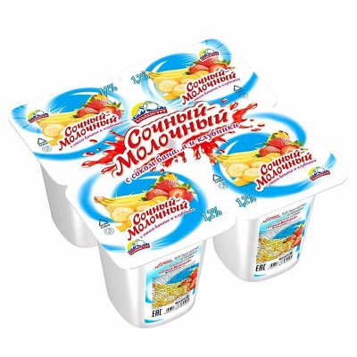 Йогурт Альпенгурт Сочный молочный с соком банана и клубники 1,2% 95гр пэт