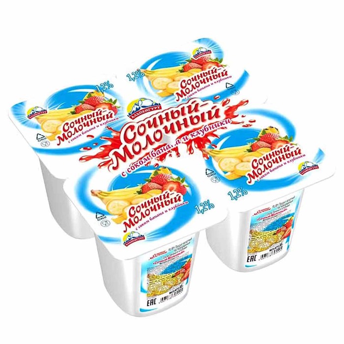 Йогурт Альпенгурт Сочный молочный с соком банана и клубники 1,2% 95гр пэт