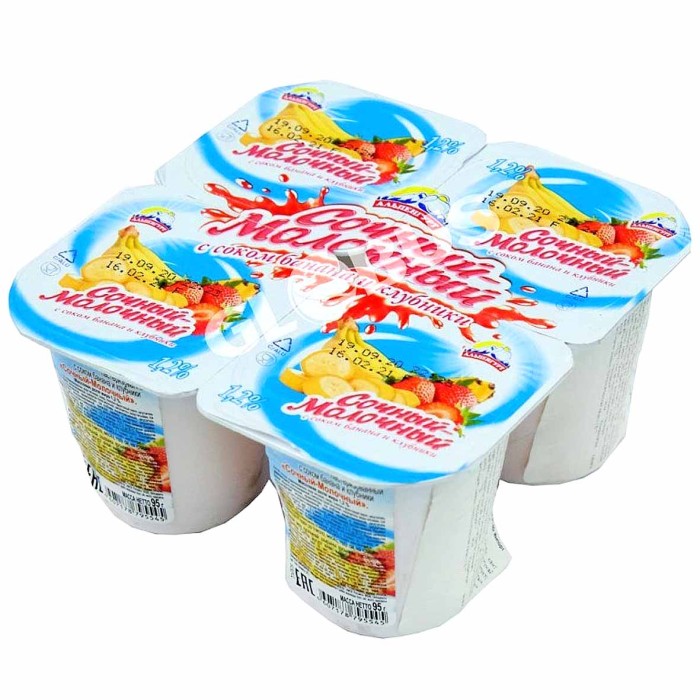 Йогурт Альпенгурт Сочный молочный с соком банана и клубники 1,2% 95гр пэт