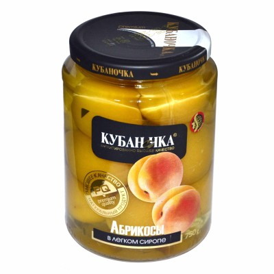 Абрикосы Кубаночка в лекгом сиропе 750гр ст/б