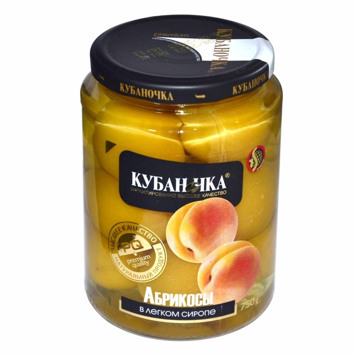 Абрикосы Кубаночка в лекгом сиропе 750гр ст/б