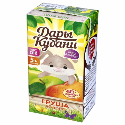Сок Дары Кубани яблоко-груша с 5мес 125мл т/п