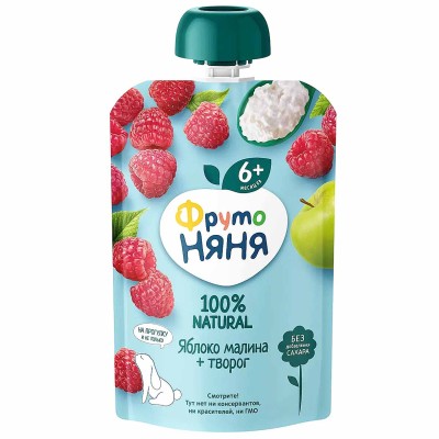 Пюре Футо Няня яблоко-малина-творог 90гр пауч