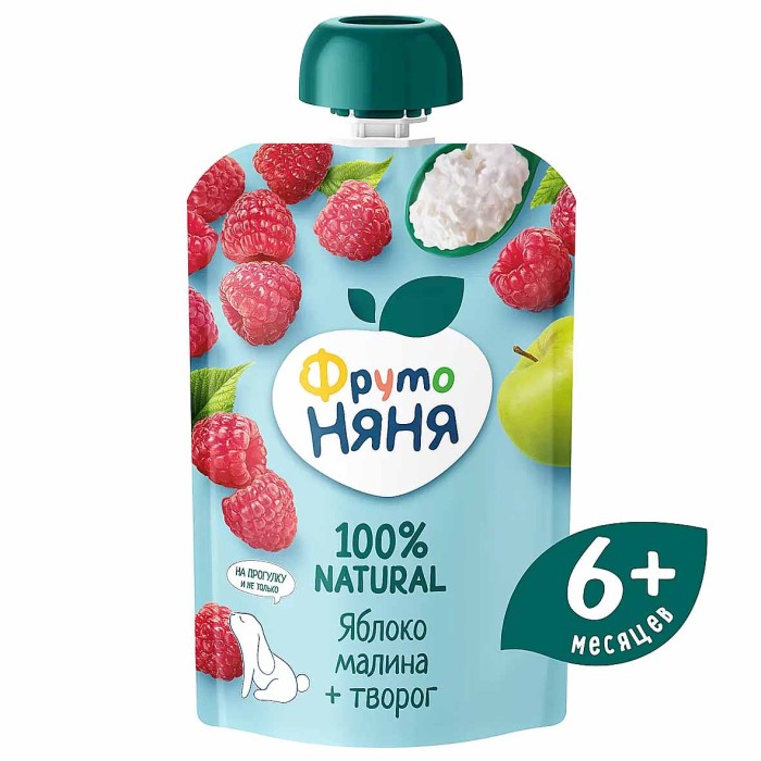 Пюре Футо Няня яблоко-малина-творог 90гр пауч