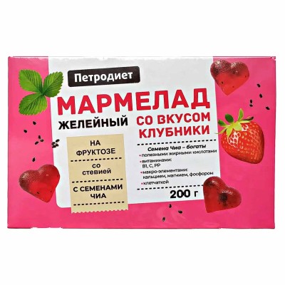 Мармелад Петродиет со вкусом клубники семенами чиа и стевией на фруктозе 200гр к/у