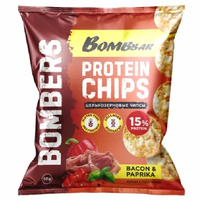 Чипсы протеиновые Bombar со вкусом Бекон с паприкой 50гр м/у