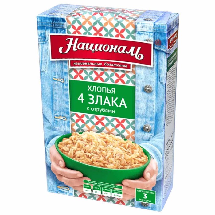 Хлопья Националь 4 злака с отрубями 400гр к/у