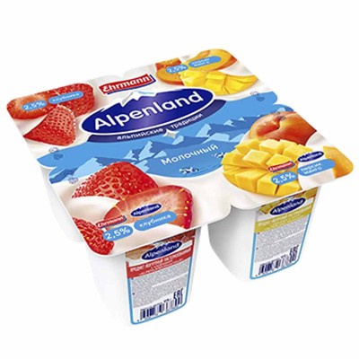 Йогурт Альпенланд клубника-персик-манго 95гр 2,5% пэт