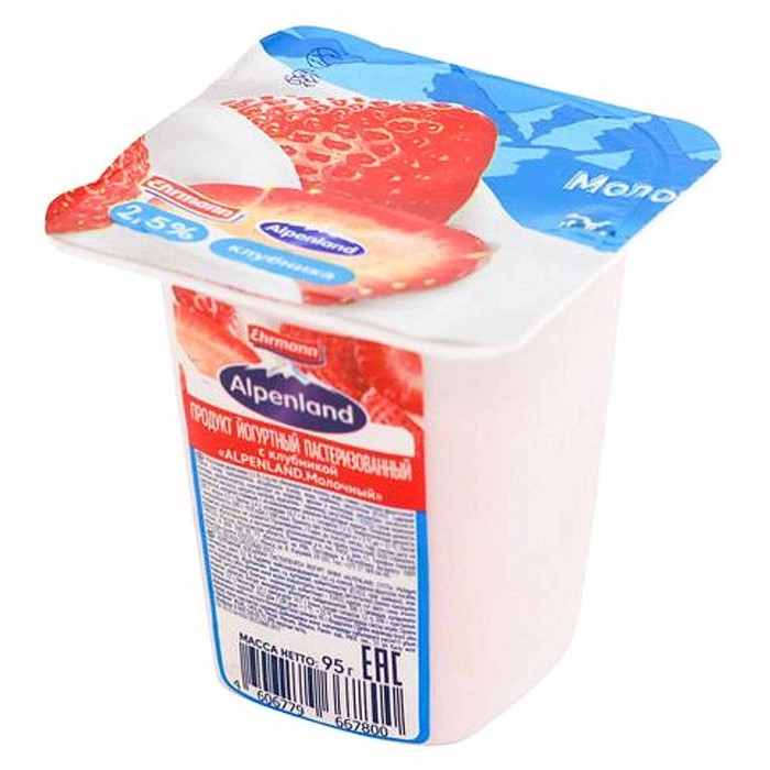 Йогурт Альпенланд клубника-персик-манго 95гр 2,5% пэт