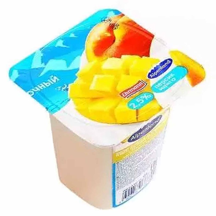 Йогурт Альпенланд клубника-персик-манго 95гр 2,5% пэт