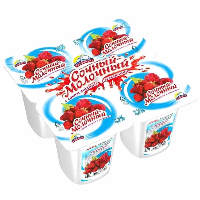 Йогурт Альпенгурт Сочный молочный с соком малины и земляники 1,2% 95гр пэт