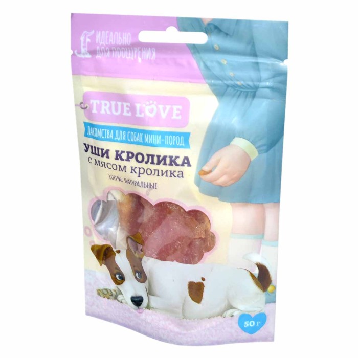 Лакомство для собак True Love уши кролика с мясом кролика 50гр в/у