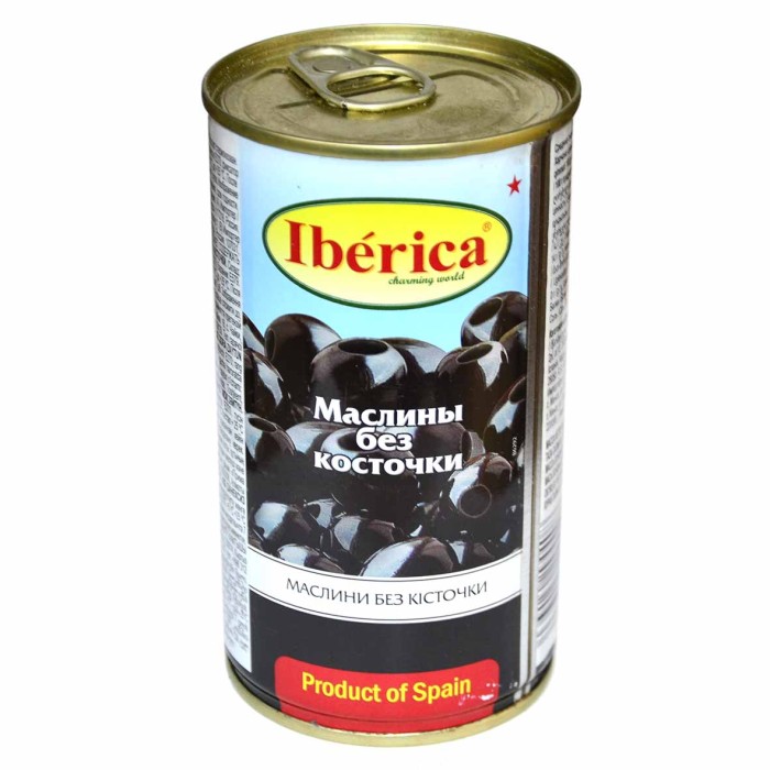 Оливки Iberica черные б/к 370мл ж/б
