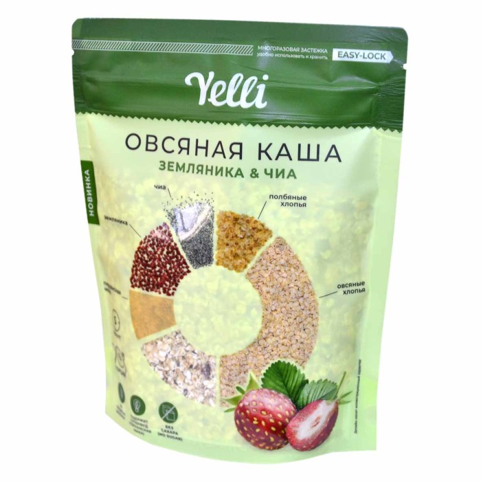 Каша овсяная Yelli земляника&чиа 180гр д/п